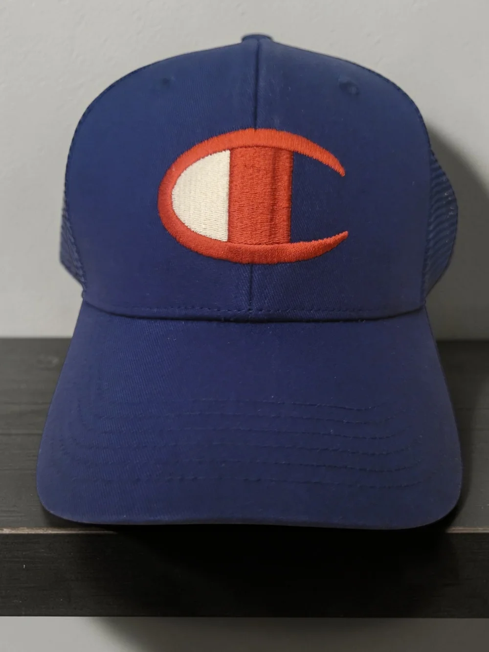 Champion Kids Navy Blue Mesh-Back Hat with Red & White Logo
